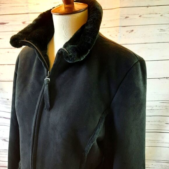 Liz Claiborne Faur Fur Coat Black Suede - Picture 3 of 11